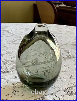 1950s Signed Holmegaard Per Lütken Grey Smoke Glass Drop Vase