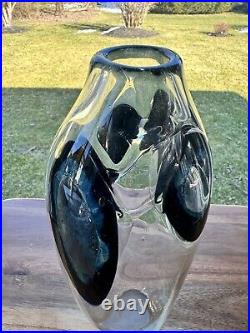 1971 Vintage Handblown Art Glass Vase 12 Tall Artist Signed