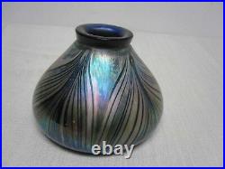 1976 Signed Fellerman Iridescent Pulled Feather Art Glass 3 Inkwell Vase