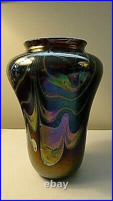 1978 Signed Roger GANDELMAN Studio Art Glass Pulled Feather Iridescent VASE