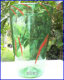 1978 Vintage Pilchuck Hand Blown Murano Style Large Glass Vase 11.5 Tall Signed