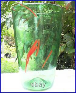 1978 Vintage Pilchuck Hand Blown Murano Style Large Glass Vase 11.5 Tall Signed
