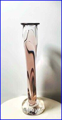 1985 MICHAEL SHEARER 11 Hand Blown GLASS VASE Art Deco Style SIGNED Pink Clear