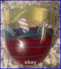 1986 Daniel Edler Graffiti Helix Art Glass Vase Signed