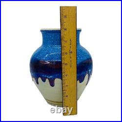1991 WALT GLASS Pottery McQueeny Texas Lg 8 Bulbous Vase Drip Glaze OOAK Signed