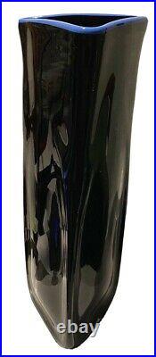 1993 Signed 3 Sided Post Modern Studio Art Glass Hand Blown Tall Sculpture Vase