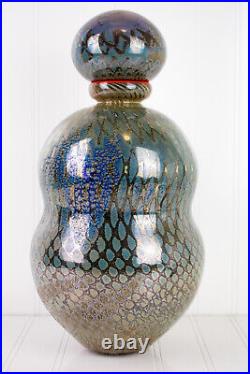 1996 Dick Huss Textured Art Glass Vase With Topper Signed & Dated
