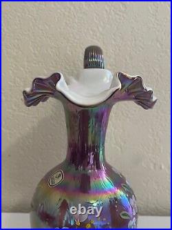1997 Fenton Glass Signed Plum Overlay Iridescent Glass Pitcher Vase 90 Years