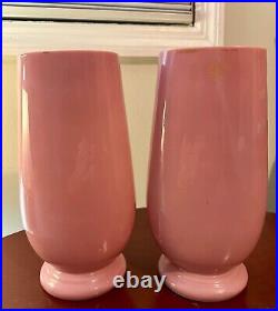 2 Continental Bristol Pink HAND PAINTED Large Vases Vintage c. 1900's Rare Sign