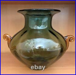 2004 Blenko 9726 Vase, Uncommon Desert Green/Topaz Color, 9 1/2 Tall
