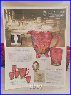 2004 Fenton RED CARNIVAL Founder's Water Set Pitcher & Tumbler 4 Glasses Flowers