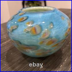 2005 Murano Glass Vase 6 x 5 Signed Blue