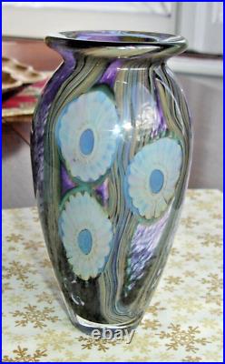 2008 Robert Eickholt Deep Sea Art Glass Vase 6 1/4 Blue Green VSTCS Signed