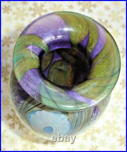 2008 Robert Eickholt Deep Sea Art Glass Vase 6 1/4 Blue Green VSTCS Signed