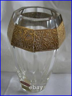 A Fine Gorgeous Moser Glass Vase With Golden Decoration Of Ancient Fighters