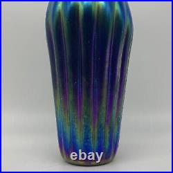 ATQ & Signed L. C. Tiffany  Blue Iridescent Favrile Glass Glass 11.75 Vase