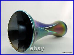 Abelman Tall Iridescent Peacock Feather Studio Art Glass Vase Signed & Dated