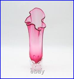 Adam Jablonski Polish art glass Swung vase crystal Pink signed