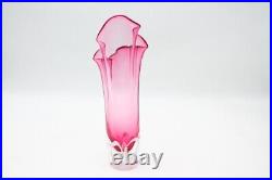 Adam Jablonski Polish art glass Swung vase crystal Pink signed