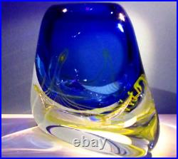 Adam Jablonski Signed Heavy Blue Vase Art Glass Crystal Poland Spectacular Thick