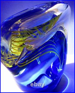 Adam Jablonski Signed Heavy Blue Vase Art Glass Crystal Poland Spectacular Thick
