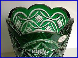 Ajka Lisbeth Emerald Green Cased Cut To Clear Crystal Vase, New, Signed