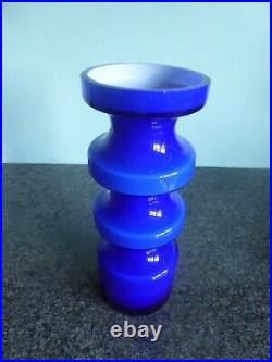 Alsterfors / Per Strom Blue Hooped Cased Glass Vase Signed