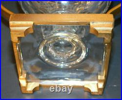 Antique Baccarat Cut Crystal Pedestal Vase with Gilt Bronze Metal Frame + Handles