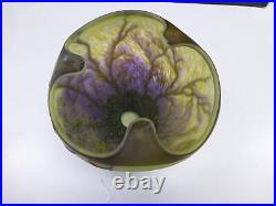 Antique DAUM NANCY Signed French Cameo Art Glass Vase Tree Yellow Purple Brown