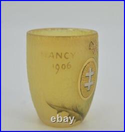 Antique Daum Nancy Goblet Cross Lorraine Glass Nouveau Enamel Gold Signed Art