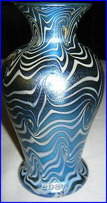 Antique Durand Nj USA Blue Swirl King Tut Art Deco Flower Garden Glass Urn Vase