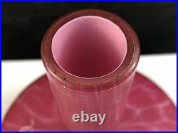 Antique Harrach Bohemian Cranberry Opalescent Enamel Cased Glass Vase -Signed