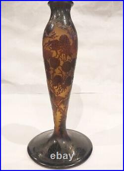 Antique Large D'argental Nancy Art Glass Cameo Lamp Vase Flowers Leaves Signed