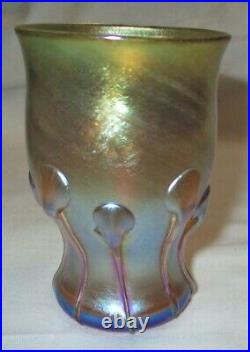 Antique Lct Tiffany Studios Gold Iridescent Favrile Art Glass Tendrils Vase Mint