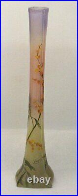 Antique Legras Vase Solifleur Glass Art Nouveau Enameled Engraved Signed French