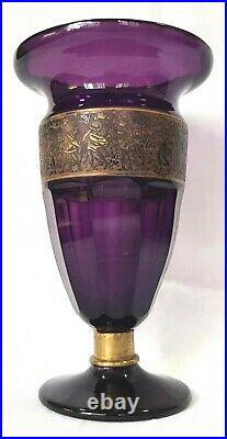 Antique MOSER Amethyst Faceted Warrior Frieze Scene Vase Art Glass Czech 7½Tall