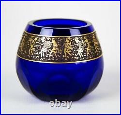 Antique Moser Cobalt Blue Gold Warrior Frieze Vase Signed