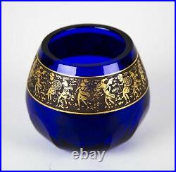 Antique Moser Cobalt Blue Gold Warrior Frieze Vase Signed