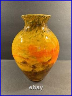 Antique Muller Freres Glass Vase/Signed/Art Nouveau/YellowithGreenColor/France1925