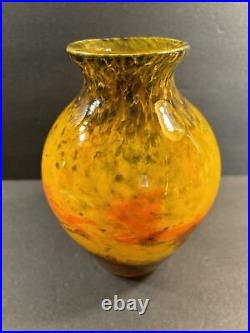 Antique Muller Freres Glass Vase/Signed/Art Nouveau/YellowithGreenColor/France1925