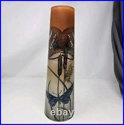 Antique Signed Legras Art Nouveau Butterfly Hand Enameled Vase 13 3/4 France