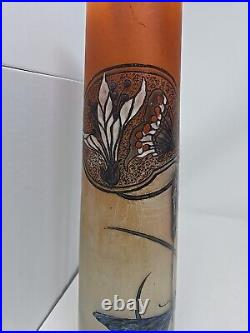 Antique Signed Legras Art Nouveau Butterfly Hand Enameled Vase 13 3/4 France