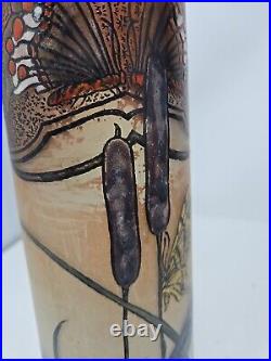 Antique Signed Legras Art Nouveau Butterfly Hand Enameled Vase 13 3/4 France