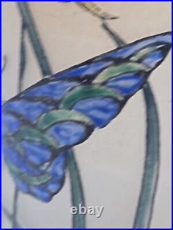 Antique Signed Legras Art Nouveau Butterfly Hand Enameled Vase 13 3/4 France