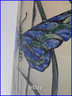 Antique Signed Legras Art Nouveau Butterfly Hand Enameled Vase 13 3/4 France