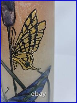 Antique Signed Legras Art Nouveau Butterfly Hand Enameled Vase 13 3/4 France