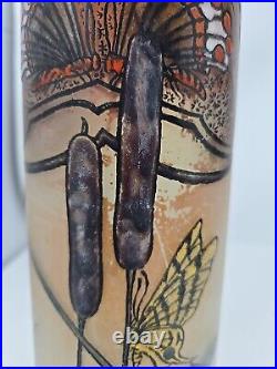 Antique Signed Legras Art Nouveau Butterfly Hand Enameled Vase 13 3/4 France