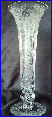 Antique Signed Libbey American Brilliant Intaglio Cut Engraved 11,5 Vase Rare
