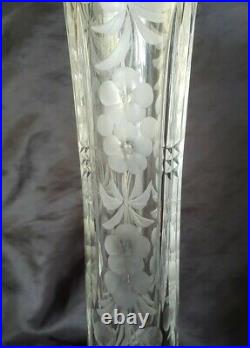 Antique Signed Libbey American Brilliant Intaglio Cut Engraved 11,5 Vase Rare
