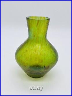 Antique Steuben Art Glass Vase Signed Green Iridescent 4 1/2